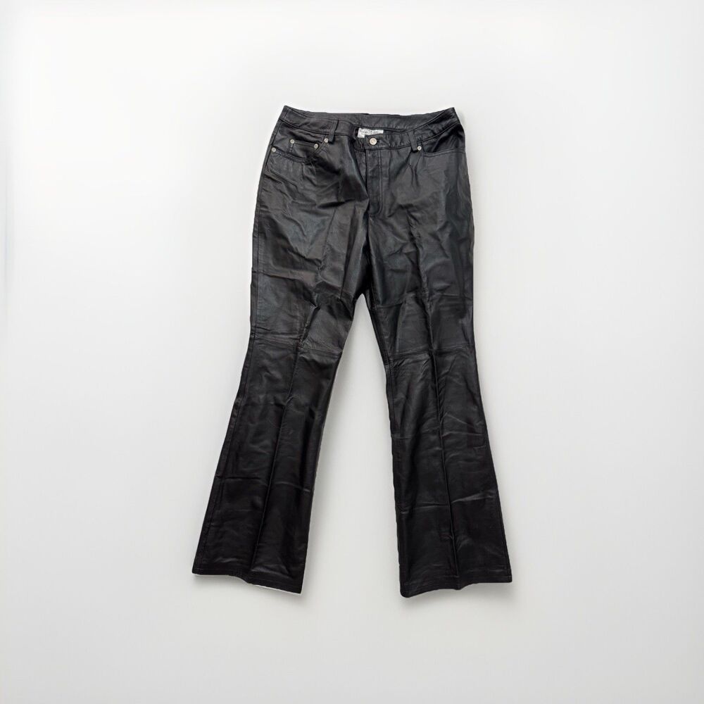 Vintage 90s Newport News Jeanology Leather Pants Biker Black Womens Size 16T